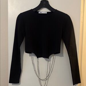 Zara Black Crop Top with Chain Accent